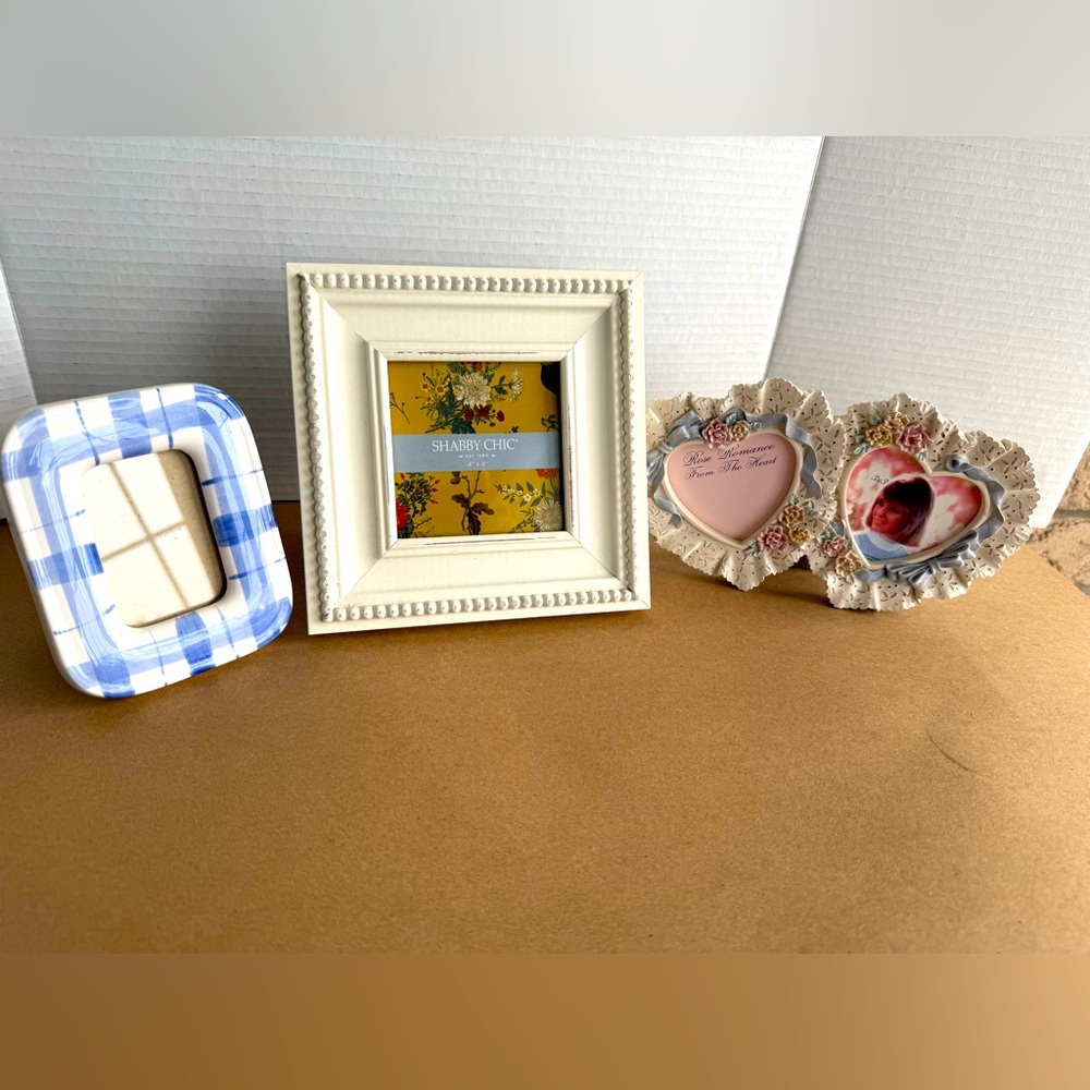 3 Photo Frames- New Shabby Chic, Twin Heart Shaped Frame and Blue & White Frame
